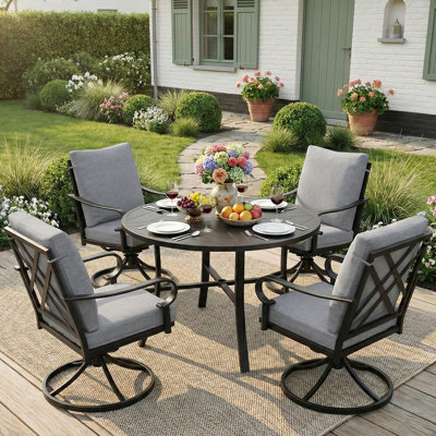 5-Piece Patio Dining Set – 38" Round Table + 4 Swivel Rocking Chairs