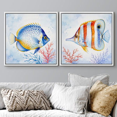 Ensemble de 2 reproductions d'art sur toile encadrées bleues