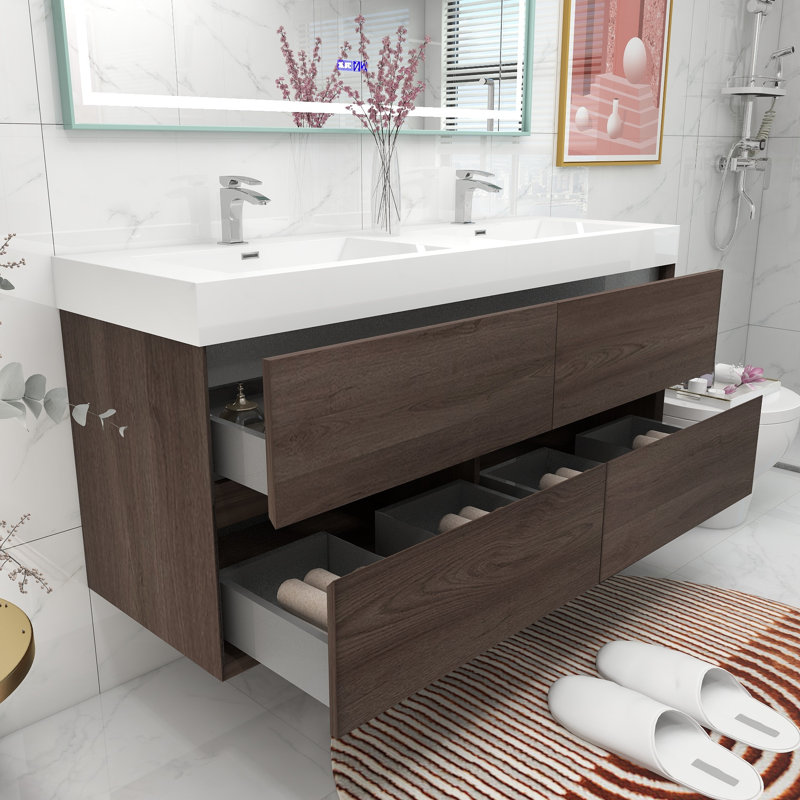 59'' Double Bathroom Vanity with Top, Red Oak