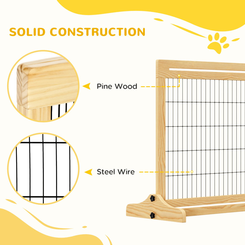 Natural Wooden Retractable Freestanding Pet Gate for Doorways