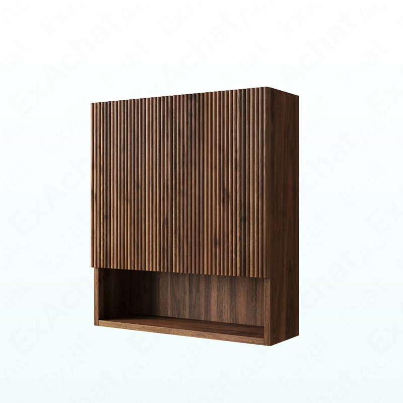 26" Wall-Mounted Striped Bathroom Cabinet, With Doors, Shelf And Open Storage Compartment Over The Toilet Storage Cabinet For Bathroom, Kitchen, Laundry Room, Drak Walnut Woodgrain Color