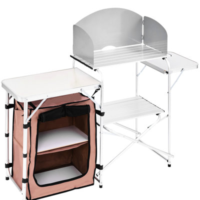 Camping Kitchen Table Picnic Cabinet Folding Cooking Storage Rack Portable