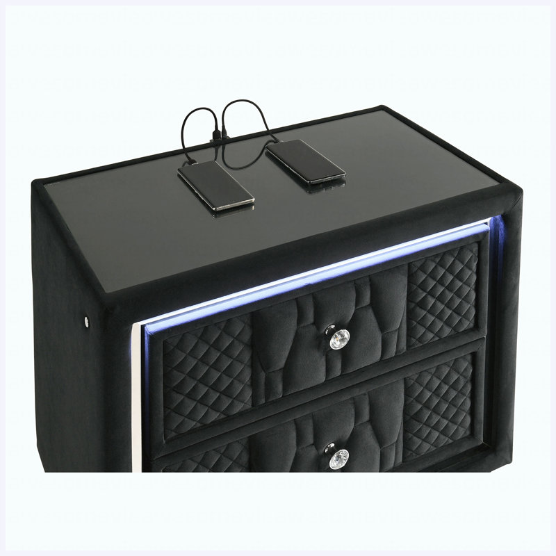 Ensemble de chambre avec grand lit noir 5 pièces, 5 Pcs: Bed, Nightstand, 2 Dressers, Mirror, Queen