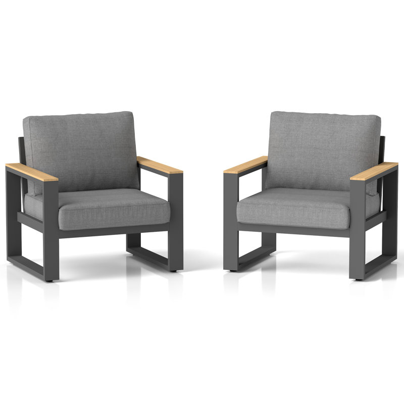 2-Piece All Aluminum Outdoor Chair with Soft Cushions, Gray