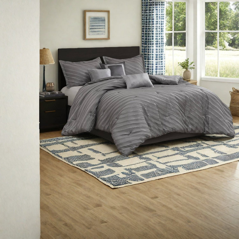 Luxury Grey Bedding Set, Polyester Jacquard, Modern Bedroom Elegance