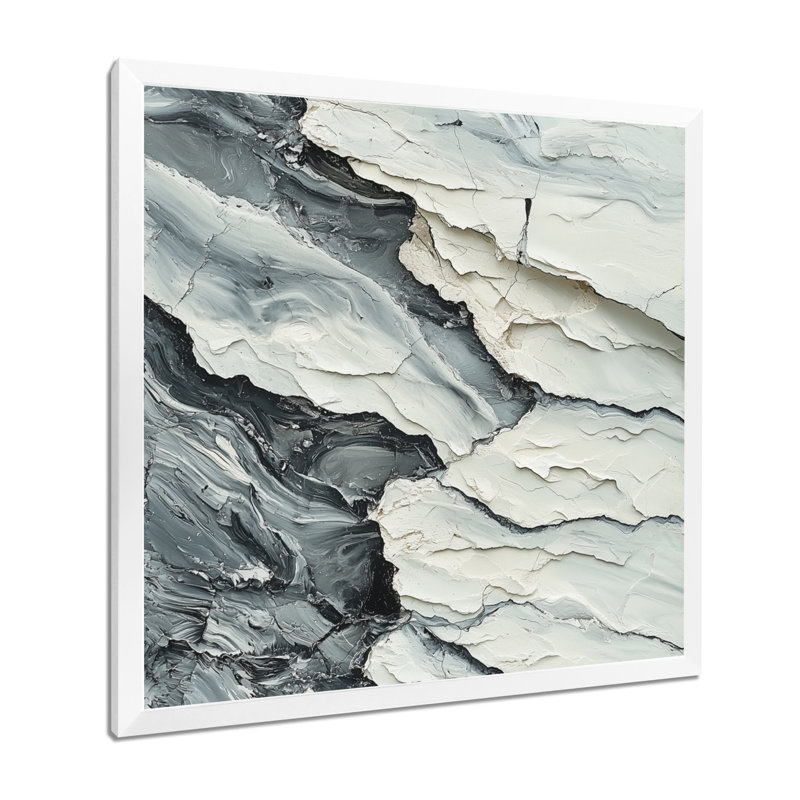 Omon moderne en marbre, dérive de l'encre monochrome III, Reproduction encadrée d'une seule photo, H 30 po x l 30 po, Blanc
