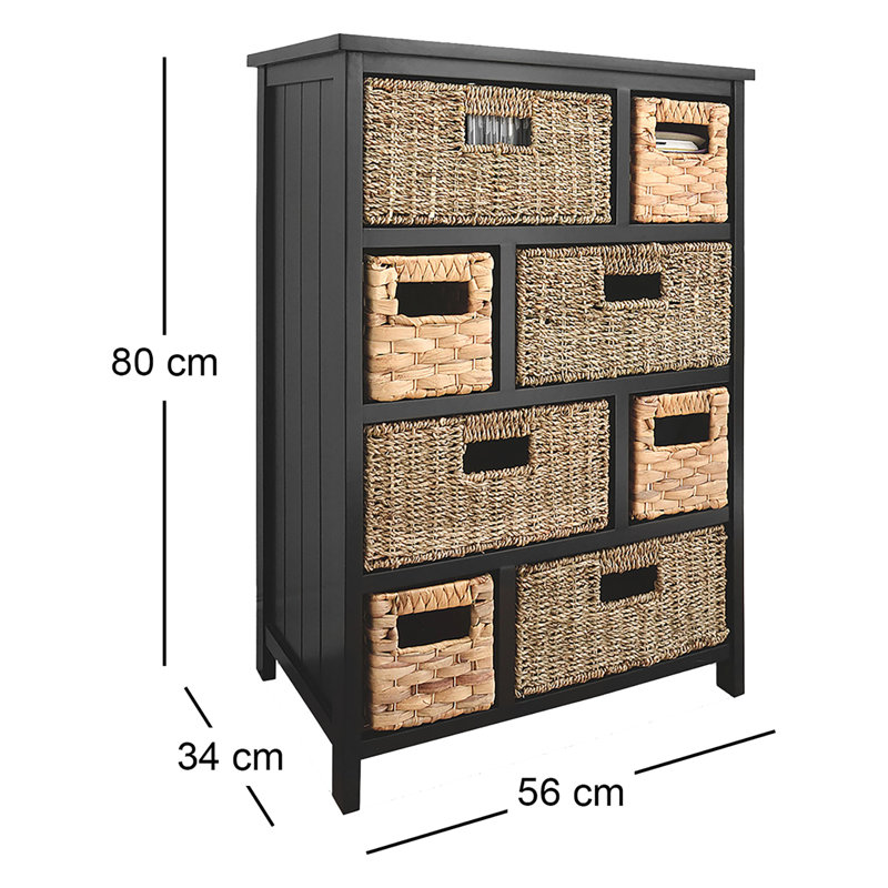 Erica Solid Wood 56 cm W Chest of 8 Drawers, Black / Natural Mixed