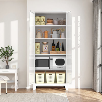 61" Metal Storage Cabinet With 2 Curved Doors & Adjustable Shelves – Tall Wardrobe For Bedroom, Living Room & Office