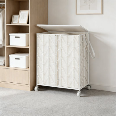 Chariot à linge, panier à linge sur roulettes, panier à linge en bois robuste, panier à linge avec sac intérieur doublé amovible, panier à linge en fer forgé de grande capacité, rangement et rangement pour la salle de lavage
