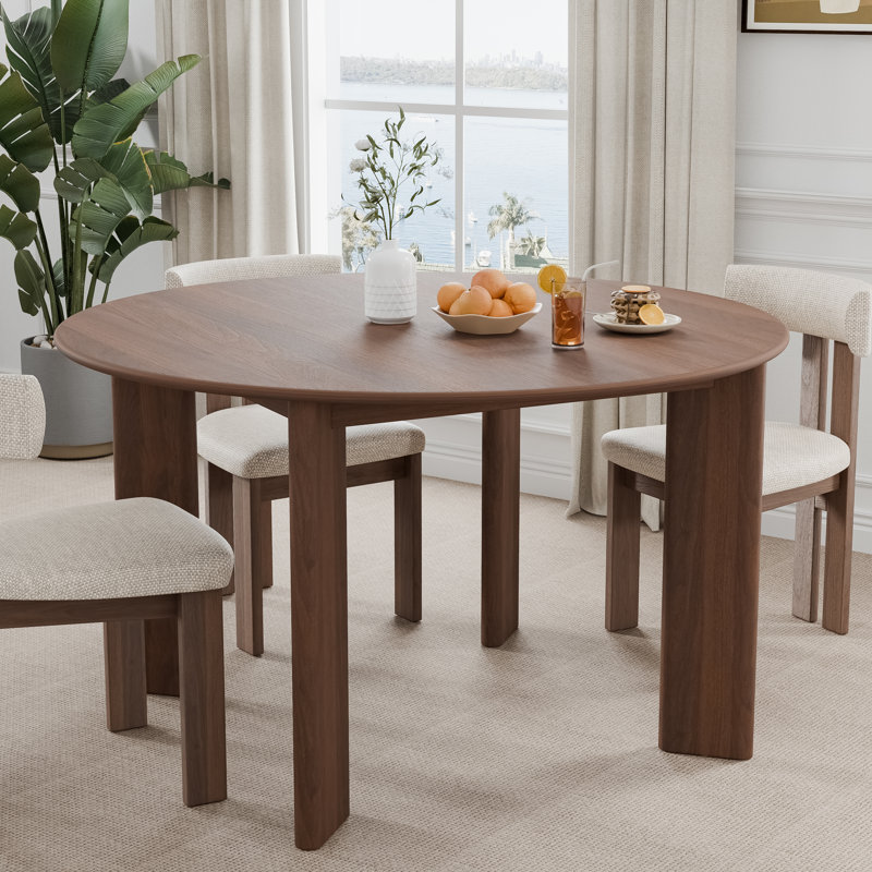 30“H Round Wood Dining Table Kitchen Table with 4 Legs, Walnut, 30"H x 52"L x 52"W