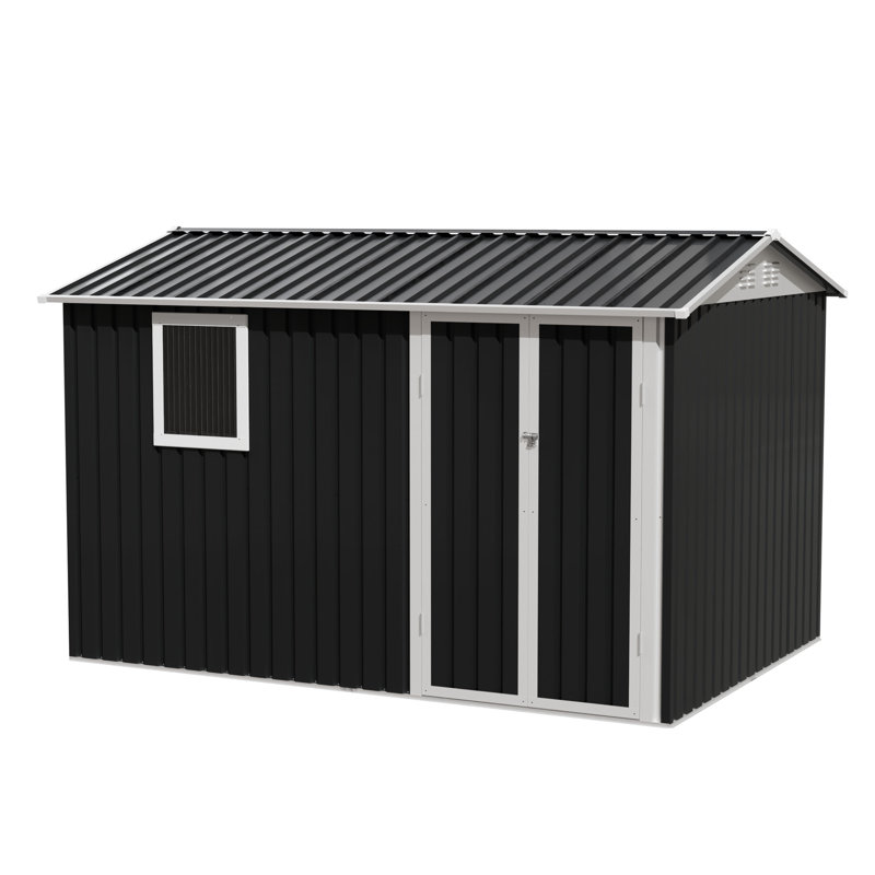 Abri de jardin en métal 9,5 x 6,7 pi, structure en fer, intempéries, grand espace pour les articles ménagers, fenêtre translucide 9 x 6 pi, cadre renforcé, assez