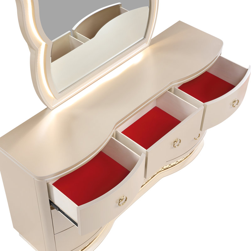 Ensemble de chambre à coucher 5 pièces Banas King, 5 Pcs: Bed, 2 Dressers, Mirror, Nightstand, King