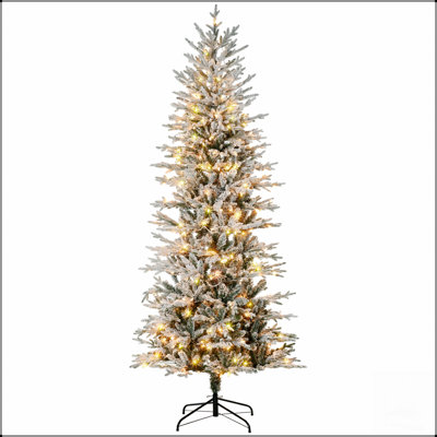 Prelit Artificial Christmas Tree with Snow Flocked Branches and Warm Lights for Festive Holiday Home Decoration