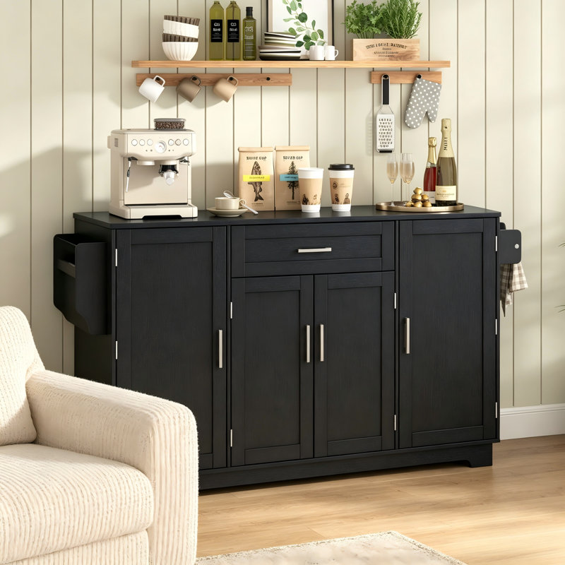 Buffet luxueux à poignée en alliage d'aluminium avec rangement de grande capacité, support latéral, tringle de suspension et tablettes réglables.