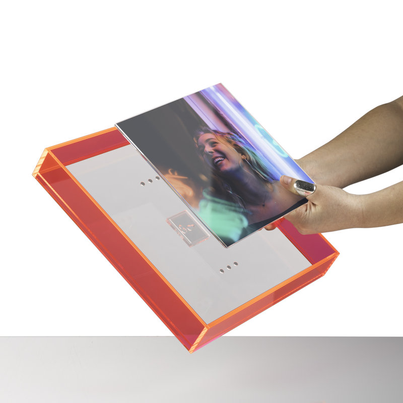 Float Frame for Tabletop or Wall with Magnetic Photo Holder, Neon Pink, 8" x 8"