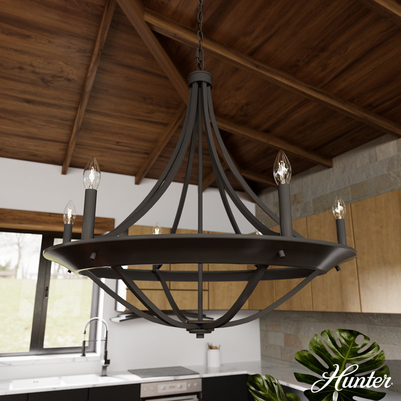 Perch Point 6 Light Candle Style Wagon Wheel Chandelier, Noble Bronze