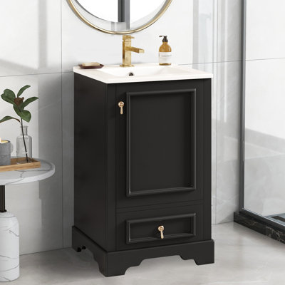 Meuble-lavabo de 20 po avec lavabo en céramique, porte à fermeture douce, tablette réglable en forme de U