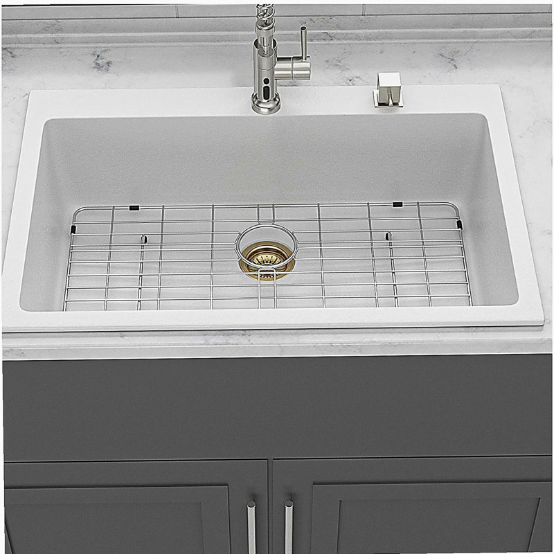 33x22" White granite composite Drop-in kitchen sink