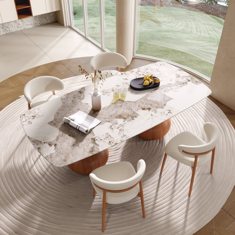 Ensemble de table de salle à manger à double piédestal 5 pièces 87 "/ 94" - Noyer, Noyer, 5 pièces: table, 4 chaises