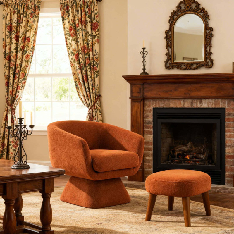 Fauteuil Lazy avec repose-pieds, fauteuil d'appoint moderne, Orange