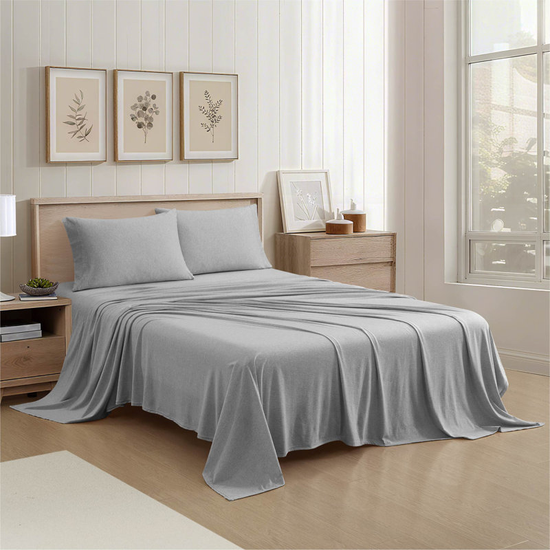 Ensemble de draps en jersey chiné riche en coton 4 pièces Aeropostale, Ensemble de draps pour grand lit avec 2 taies d'or
