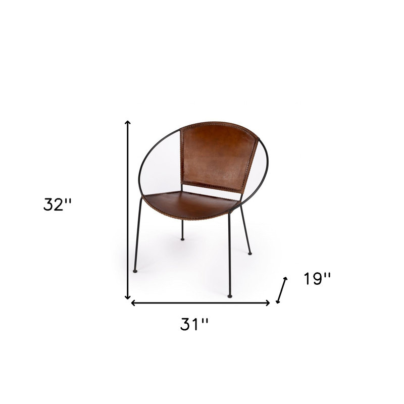 Torkom 31" Faux Leather Side Chair, Medium Brown Genuine Leather/Black