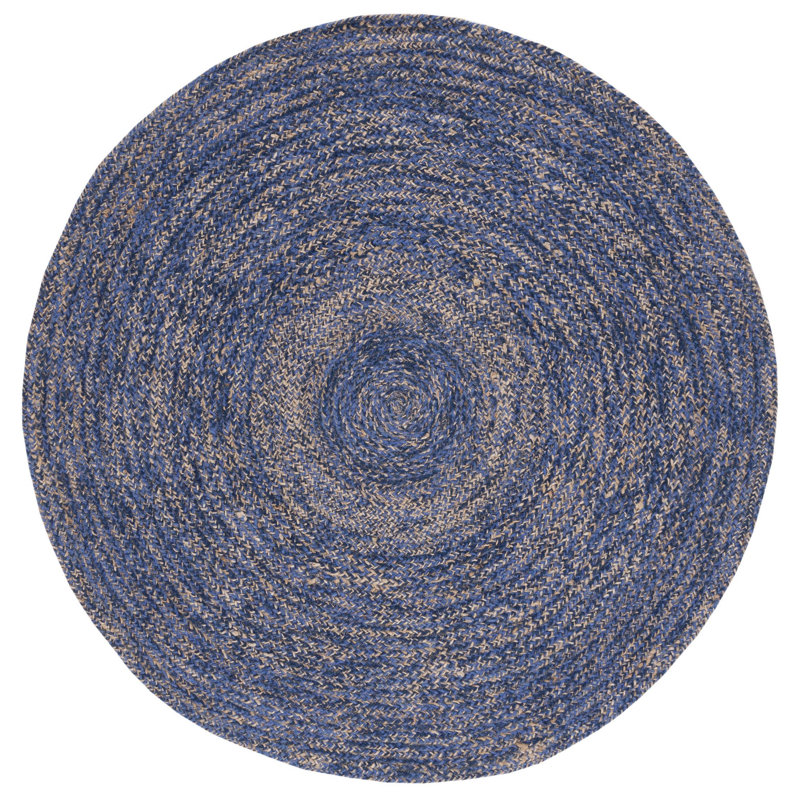 Jarielis Natural Fiber Hand Loomed Wool/Jute Rug in Blue/Natural, Round 6'