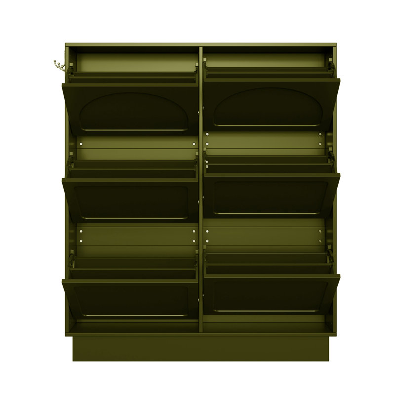24 Pair Shoe Storage Cabinet With 6 Flip Drawers, Green