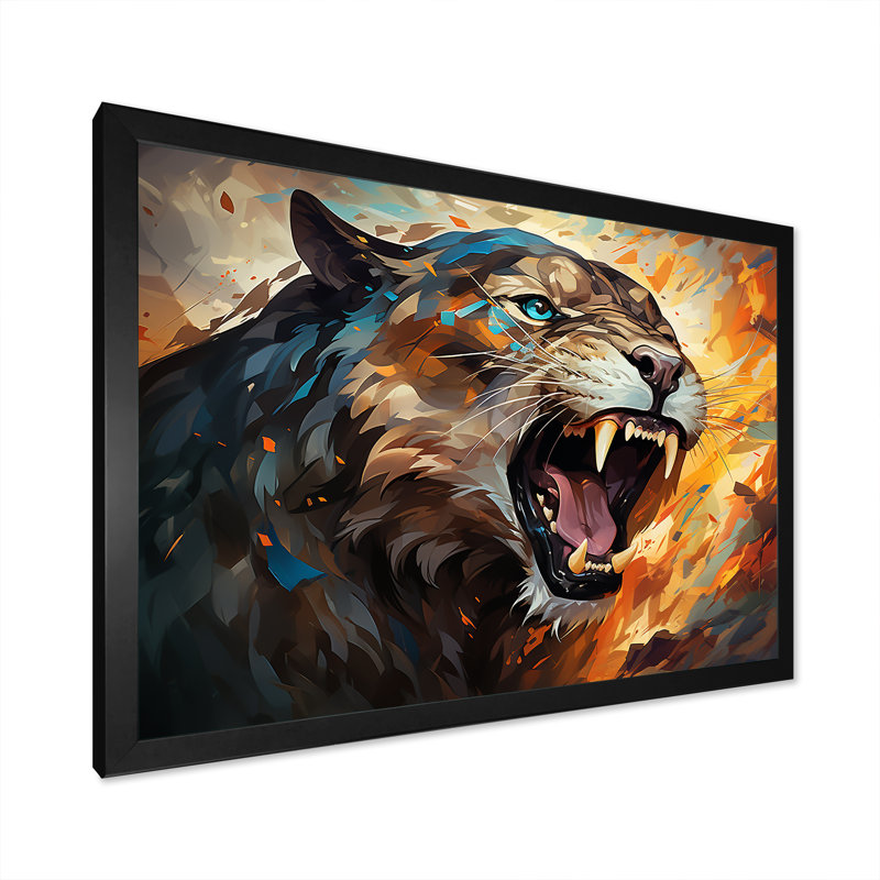 Majestic Panther Roar sur impression sur toile, Cadre photo noir, H 34 po x l 44 po x P 1,5 po