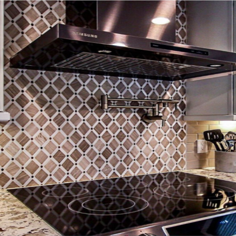 Santorini 13.75" x 13.88" Diamante Marble Grid Mosaic Wall Tile, Brown