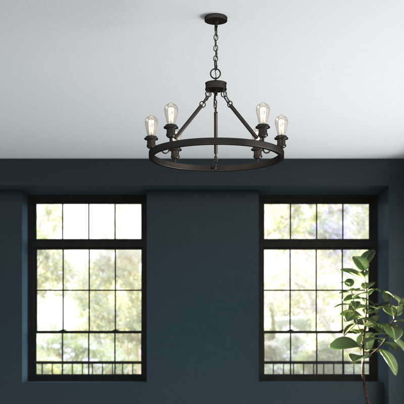 Nicolao 6 - Light Dimmable Wagon Wheel Chandelier, No Bulb Included