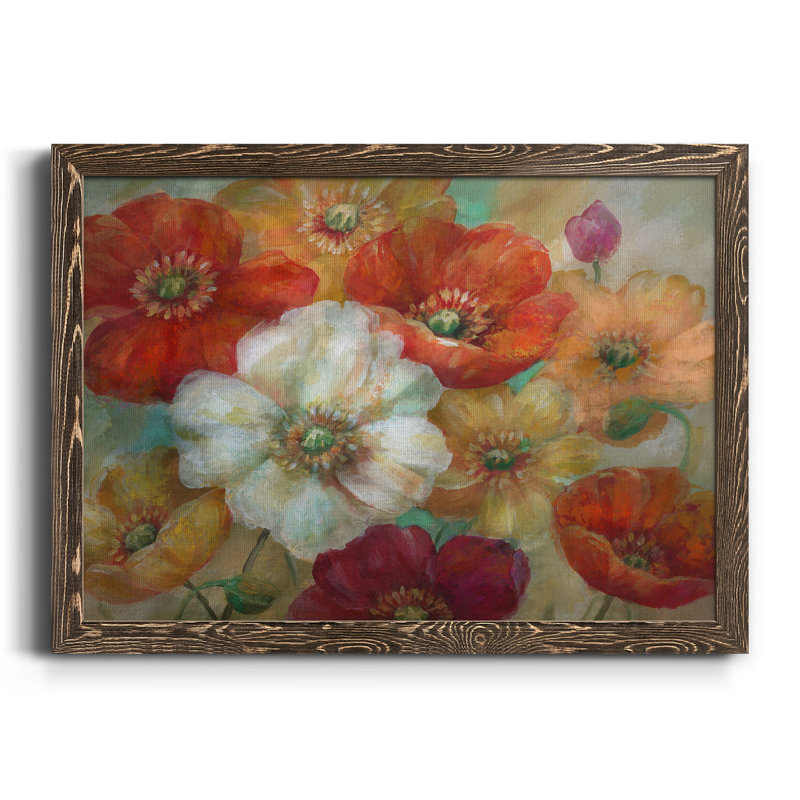 Poppycentric - Peinture sur toile encadrée, H 20 po x l 17 po x P 1,5 po, Toile encadrée noyer