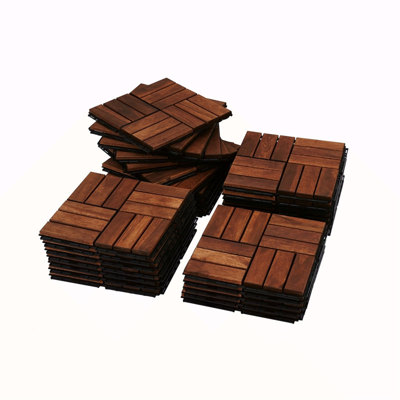 Carreaux de terrasse en bois d'acacia à motif de carreaux imbriqués, 30 PCS 12 po x 12 po, plancher de bois franc d'acacia pour terrasse, banc, côté piscine