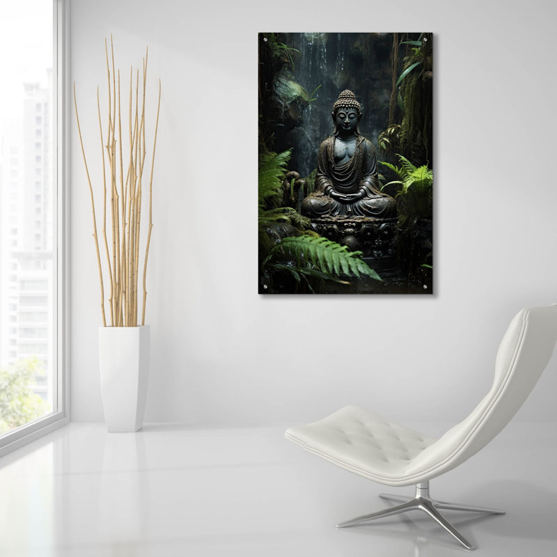 «Buddha 3» par Cameron Gray, art mural en verre acrylique, H 36 po x l 24 po x P 0,2 po