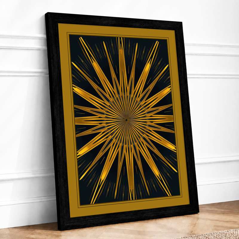 Golden Starburst Geometric - Framed Print, A1 - 84.1 x 59.4 cm, Black