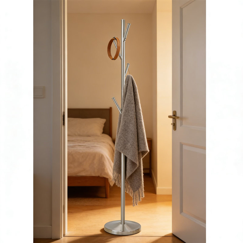 Portemanteau autoportant en métal avec 6 crochets robustes, conception mince et peu encombrante pour l'entrée, le bureau ou la chambre à coucher