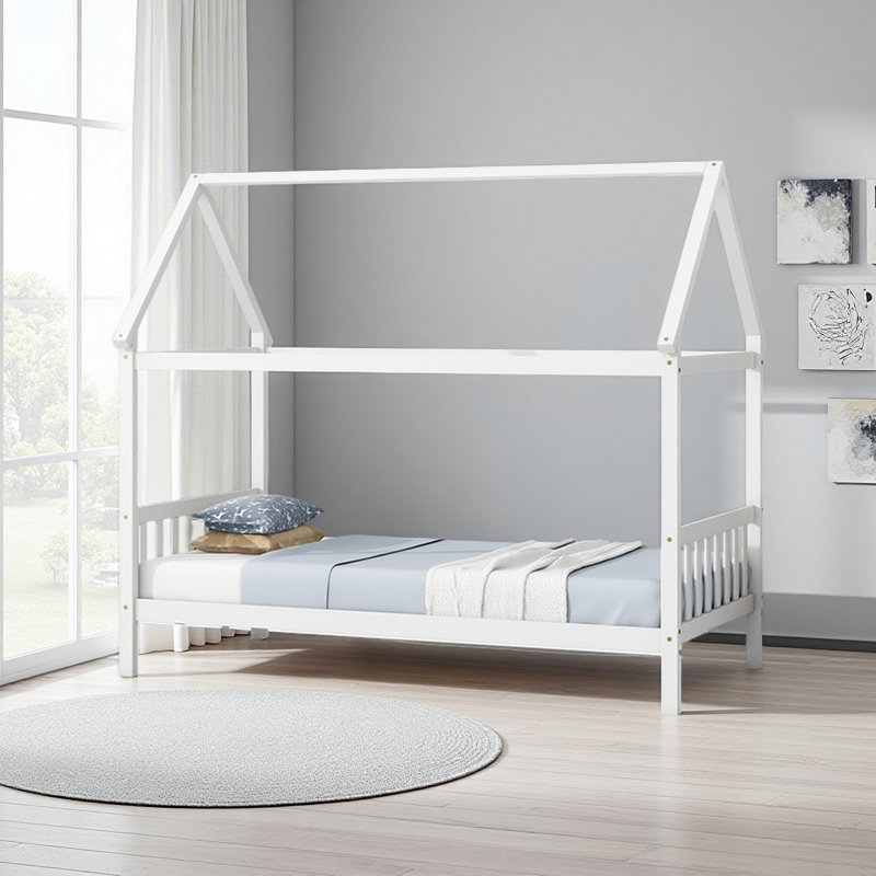 Twin House Bed With Headboard And Footboard, White
