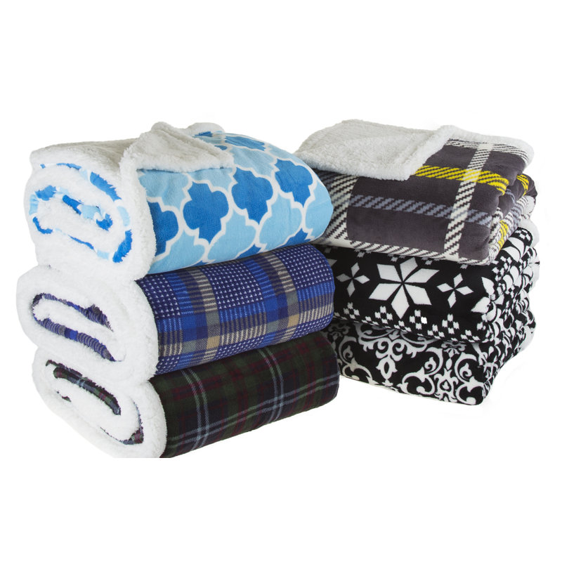 Black and White Reversible Fleece Sherpa Throw Blanket