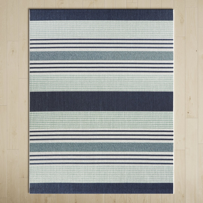 Danes Striped Flatweave Navy Blue/Ivory Indoor/Outdoor Area Rug ...