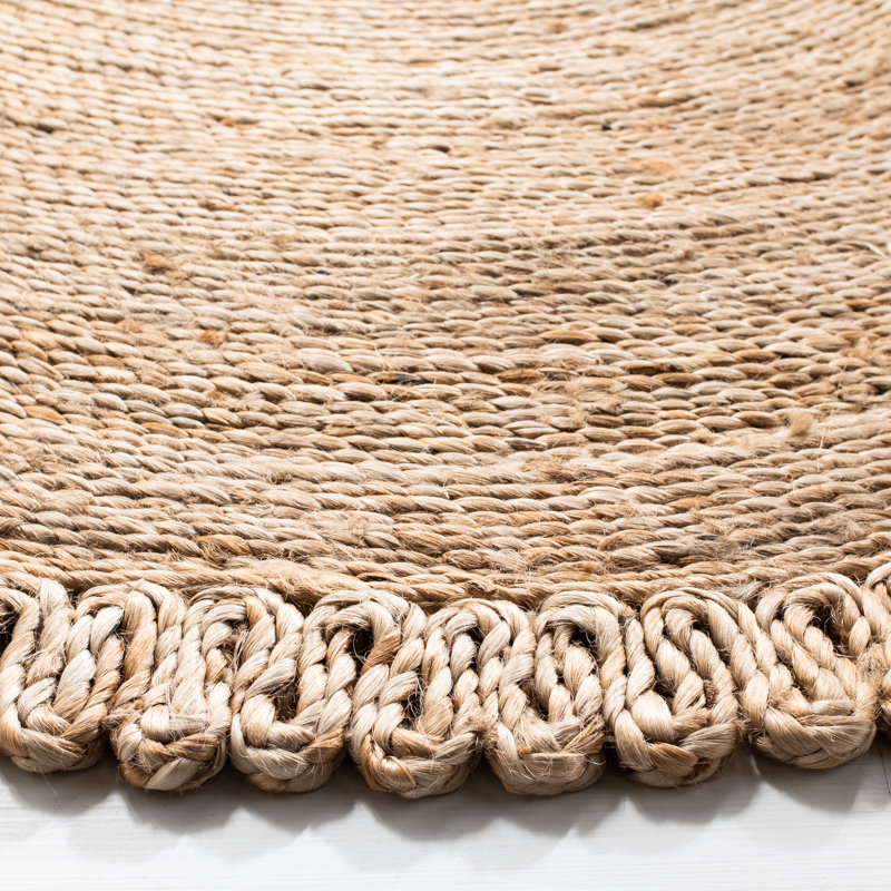 Tapis naturel en jute / sisal tissé à plat à la main Winslow, Rond 7 pi