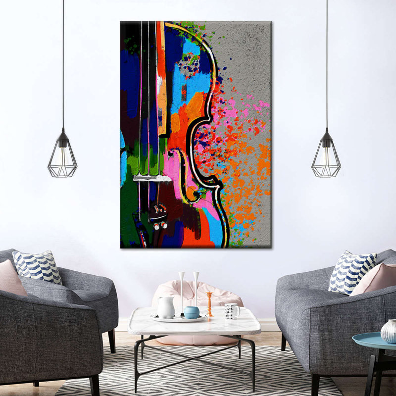 Impression sur toile colorée violon, H 30 po x l 20 po x P 1,25 po