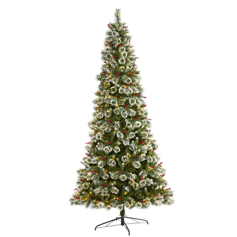 Arbre de Noël pin vert givré 10 'avec 850 lumières DEL H 10', H 9 pi