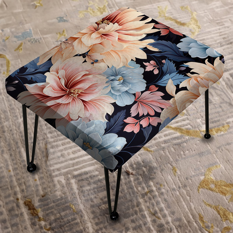 Pink And Blue Timeless Peony Delights - Floral Rectangle Ottoman
