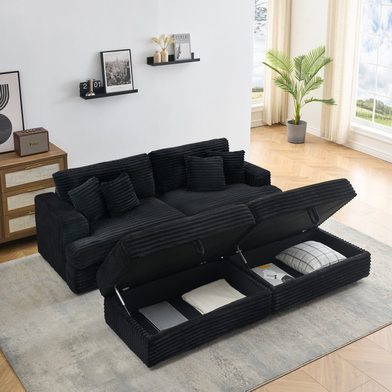 Eugenija 88.58'' 4 - Piece Upholstered Sectional, Black