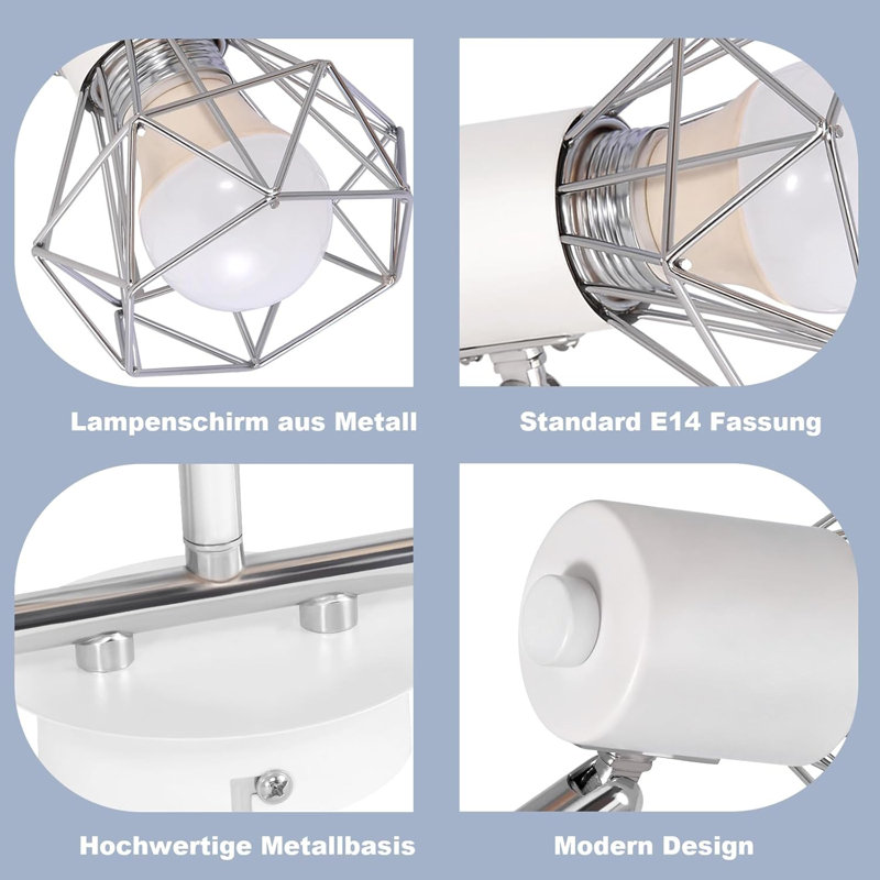Ceiling spotlight flame ceiling spots E14 - ceiling light spot white industrial retro swiveling metal ceiling lamp for living room bedroom study hallway kitchen without light source