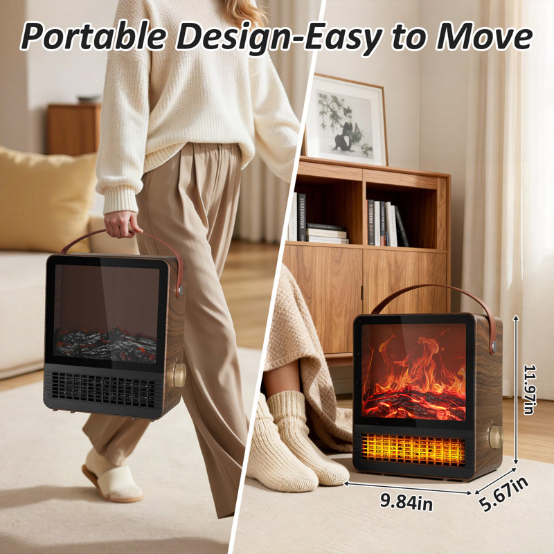  Chaufferette portative électrique avec flamme 3D réaliste, chaleur 800W / 1500W, réglage manuel de la température, compacte pour la chambre à coucher, le salon, idéale pour les propriétaires de maison et les employés de bureau