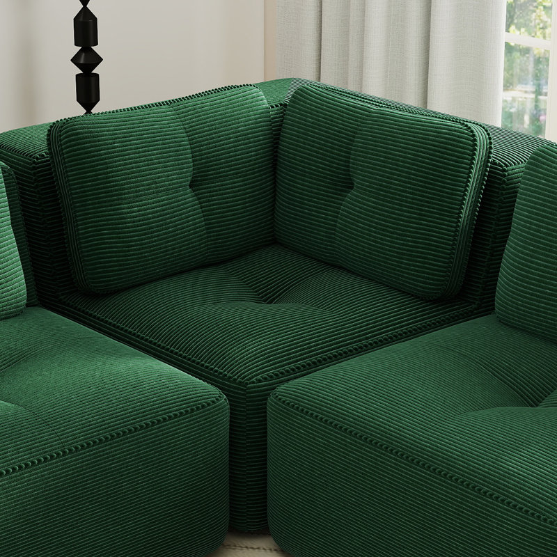 Canapé modulaire en velours côtelé 5 pièces avec repose-pieds mobile Dravon, Velours côtelé vert