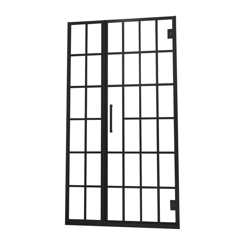 Porte de douche l 40 po x H 72 po Porte de douche pivotante sans cadre avec motif en verre, entrée ouverte, noir mat