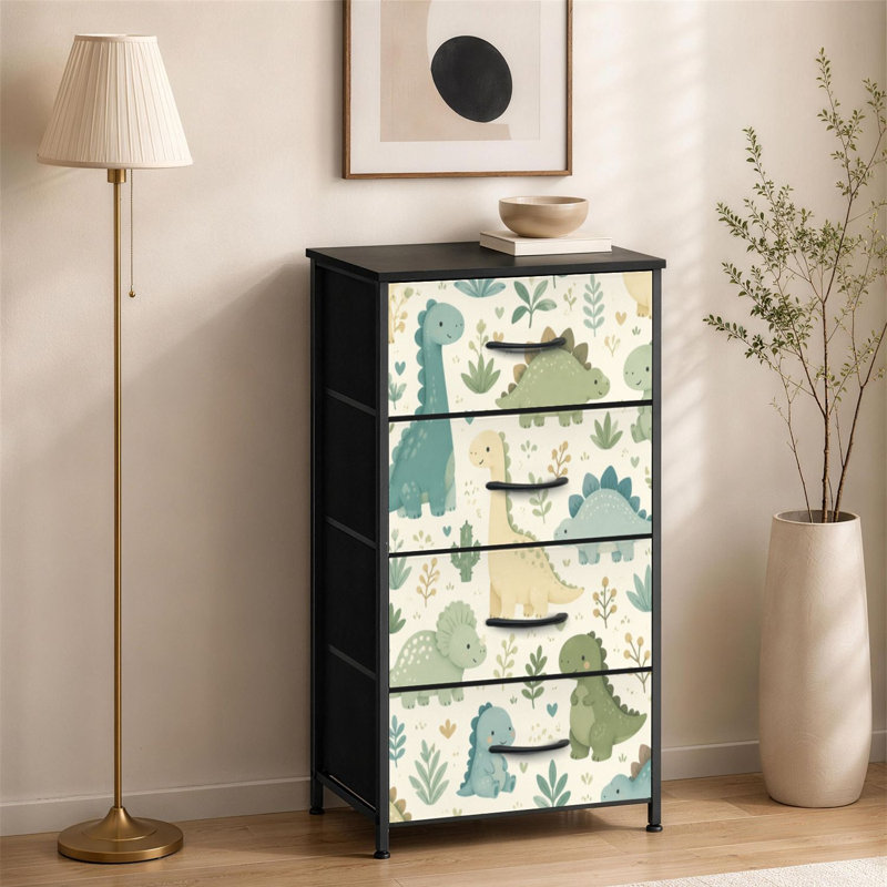 Commode 4 tiroirs pour chambre à coucher dinosaure bébé garçon sans couture Sweet dino palm cactus scandinave mignonne petite commode à vêtements haute pour organisateurs de placard avec commode