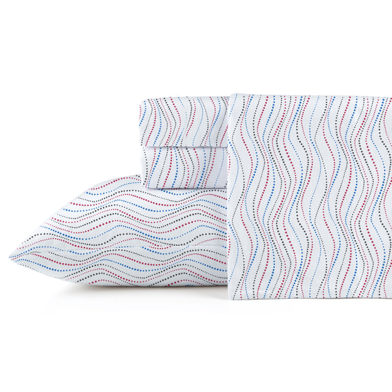 Ensemble de draps 100% coton en flanelle imprimée 170 g / m² Pointehaven, Ensemble de draps pour grand lit + drap-housse + 2